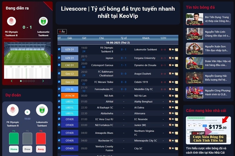 Công cụ livescore của Keovip rất dễ sử dụng